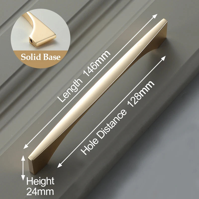 Bright Gold Zinc Alloy Cabinet Pull – Light Luxury Kitchen Handle & Drawer Knob