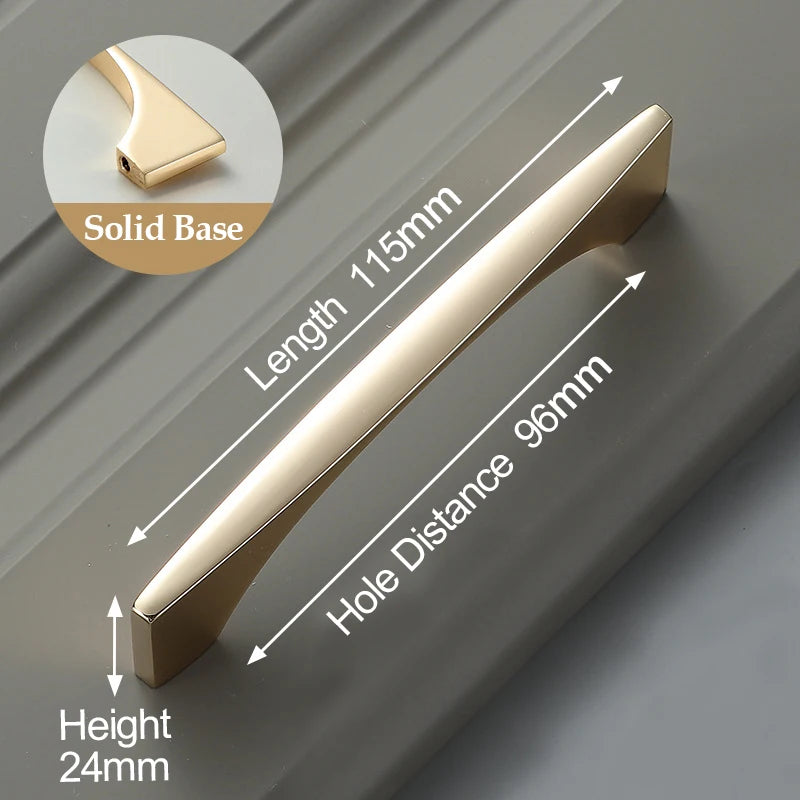 Bright Gold Zinc Alloy Cabinet Pull – Light Luxury Kitchen Handle & Drawer Knob