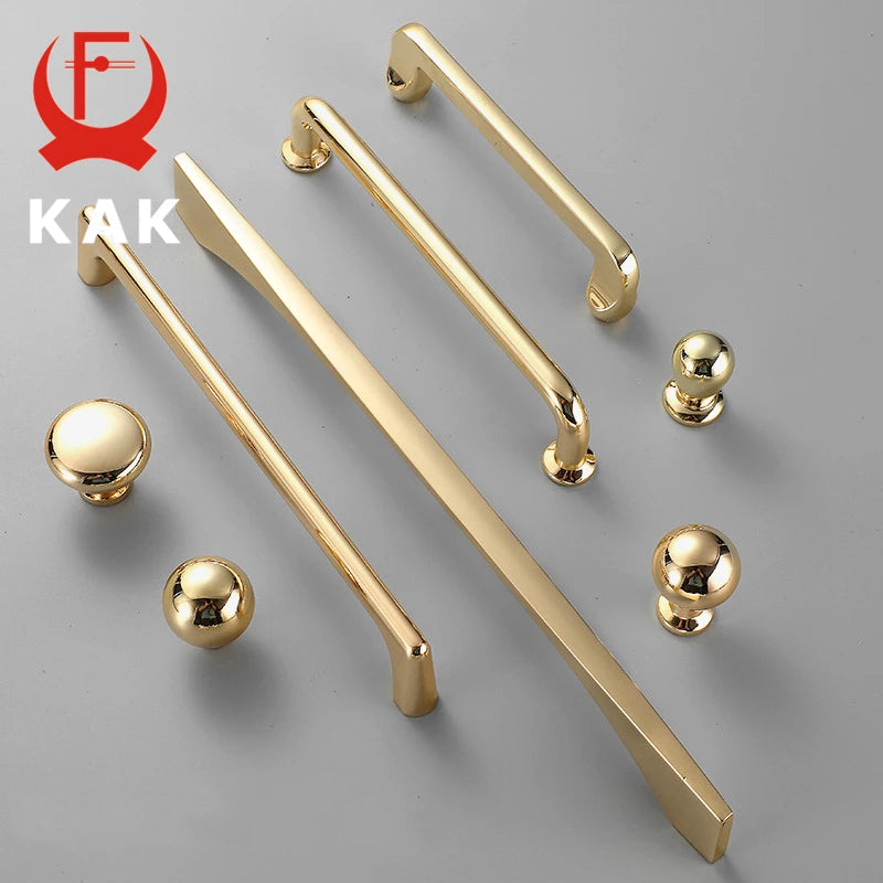 Bright Gold Zinc Alloy Cabinet Pull – Light Luxury Kitchen Handle & Drawer Knob