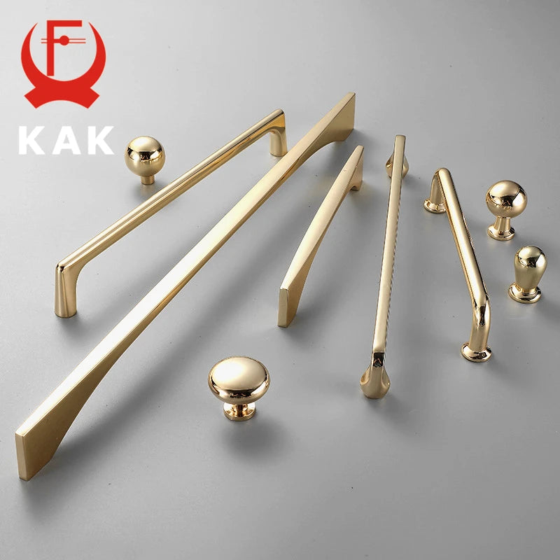 Bright Gold Zinc Alloy Cabinet Pull – Light Luxury Kitchen Handle & Drawer Knob