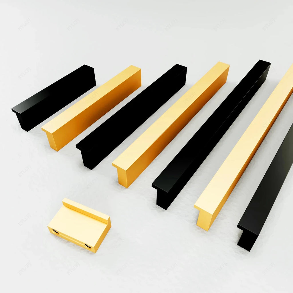 Extended Aluminium Alloy Cabinet Handle – Black Gold European Wardrobe Door Pull