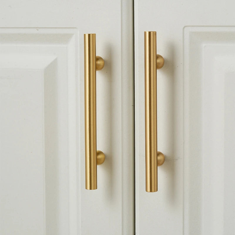 Solid Brass Cabinet Pull – French Gold Bar Handle | Ball Base Modern European