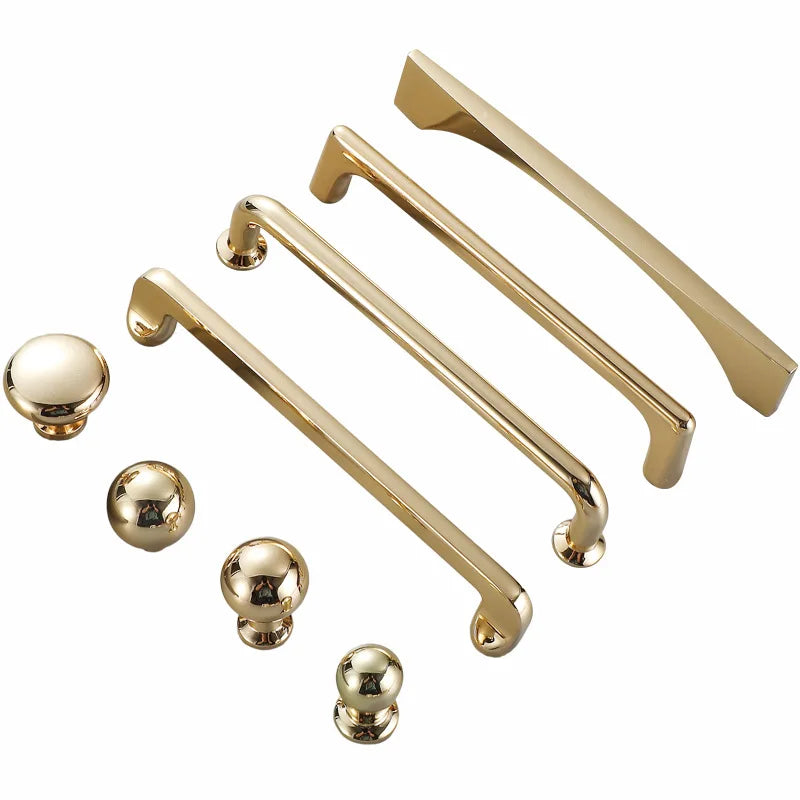 Bright Gold Zinc Alloy Cabinet Handle – Modern Door Knob & Drawer Pull | Home Hardware