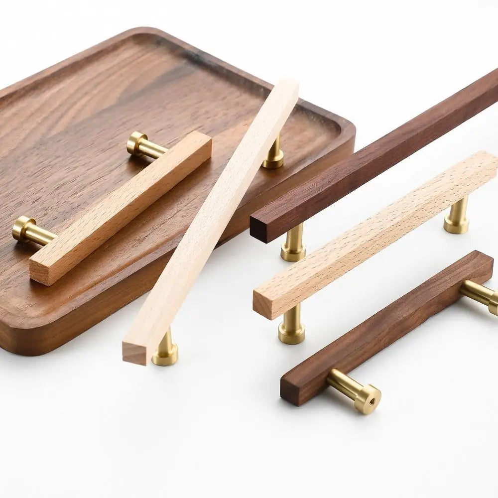 Walnut & Beech Wood Cabinet Handle – Luxury Minimalist Drawer Pull | Wardrobe