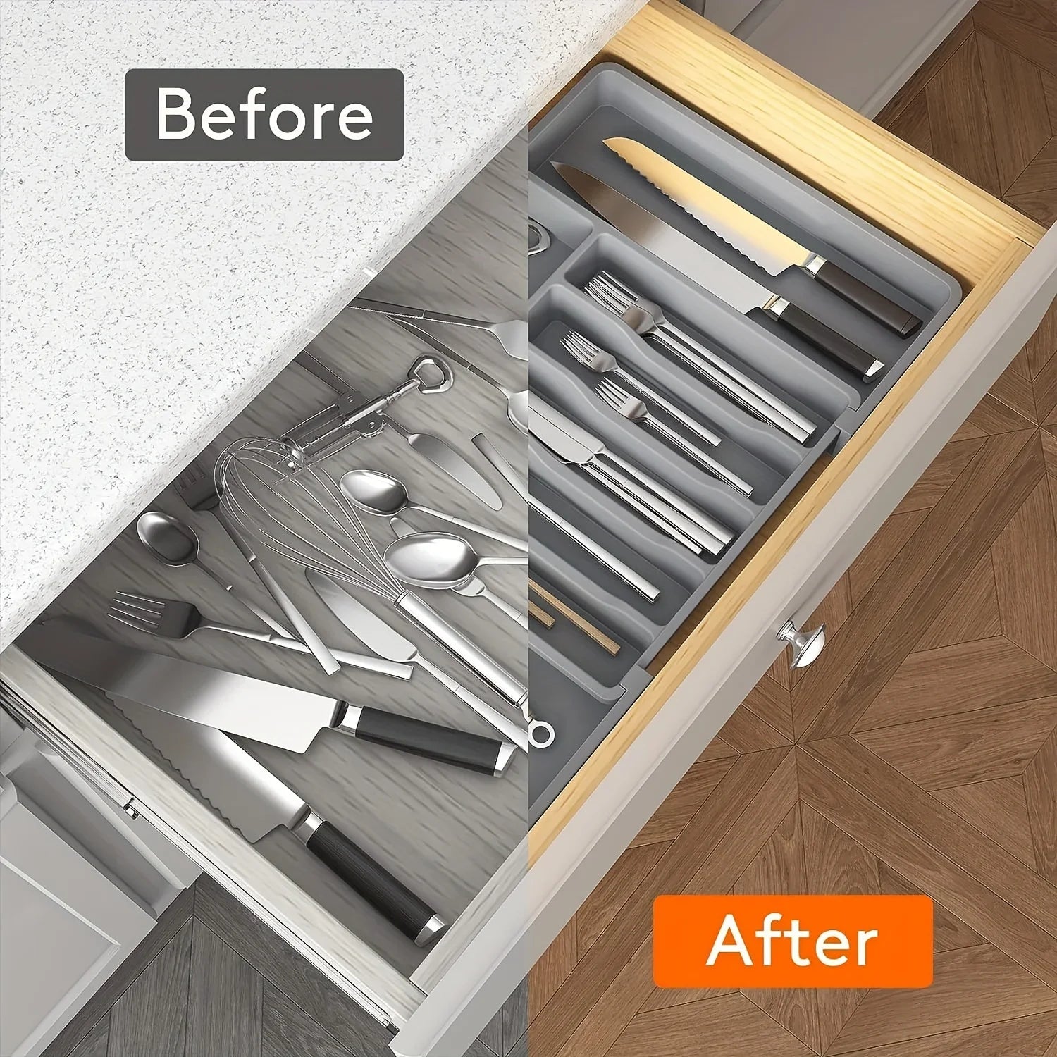 Expandable Kitchen Drawer Organiser – Adjustable Cutlery Tray with Dividers