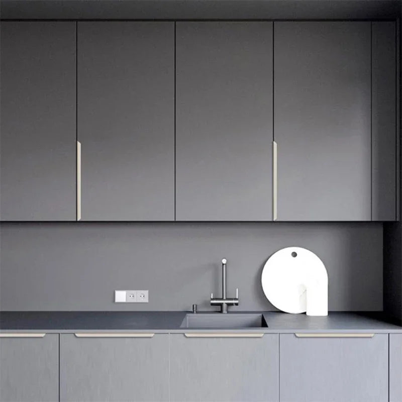 Hidden Cabinet Handle – No-Drill Cashmere Grey Minimalist Wardrobe Door Pull