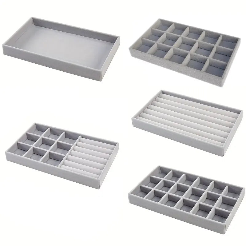 Velvet Jewellery Display Tray – Ring, Earring & Necklace Organiser Storage Box