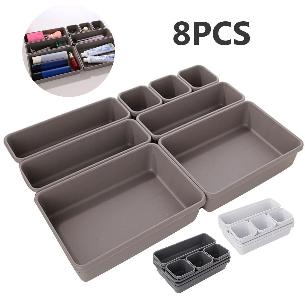 8-Piece Adjustable Drawer Organiser Set – Plastic Trays for Kitchen, Makeup & Office