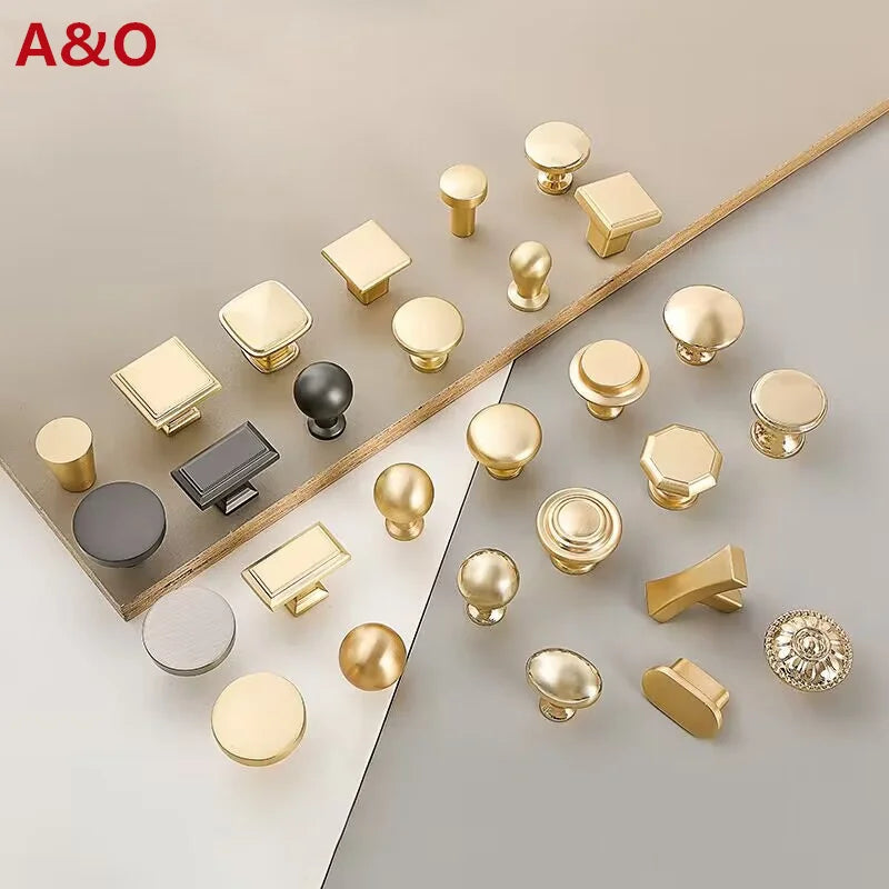Single-Hole Zinc Alloy Cabinet Knob – Brushed Gold & Antique Copper | Modern Design