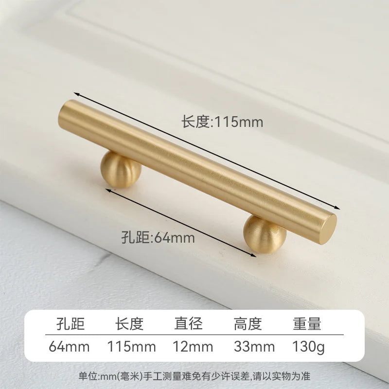 Solid Brass Cabinet Pull – French Gold Bar Handle | Ball Base Modern European