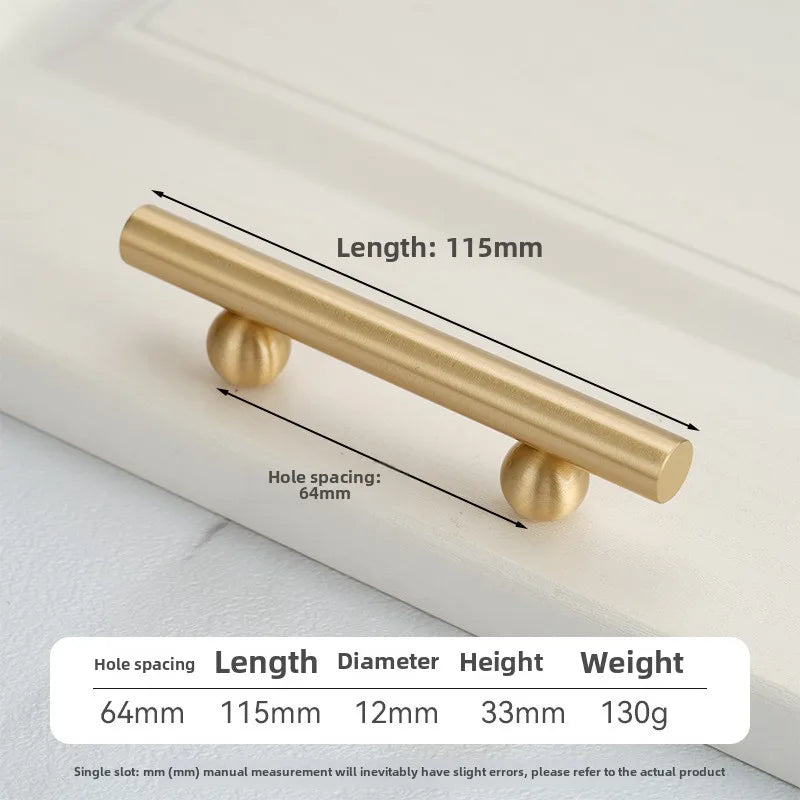 Solid Brass Cabinet Pull – French Gold Bar Handle | Ball Base Modern European