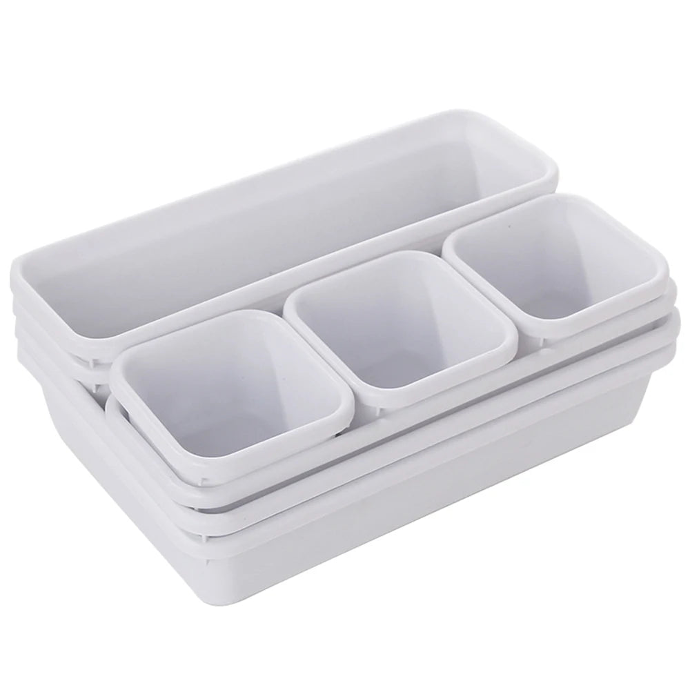8-Piece Adjustable Drawer Organiser Set – Plastic Trays for Kitchen, Makeup & Office