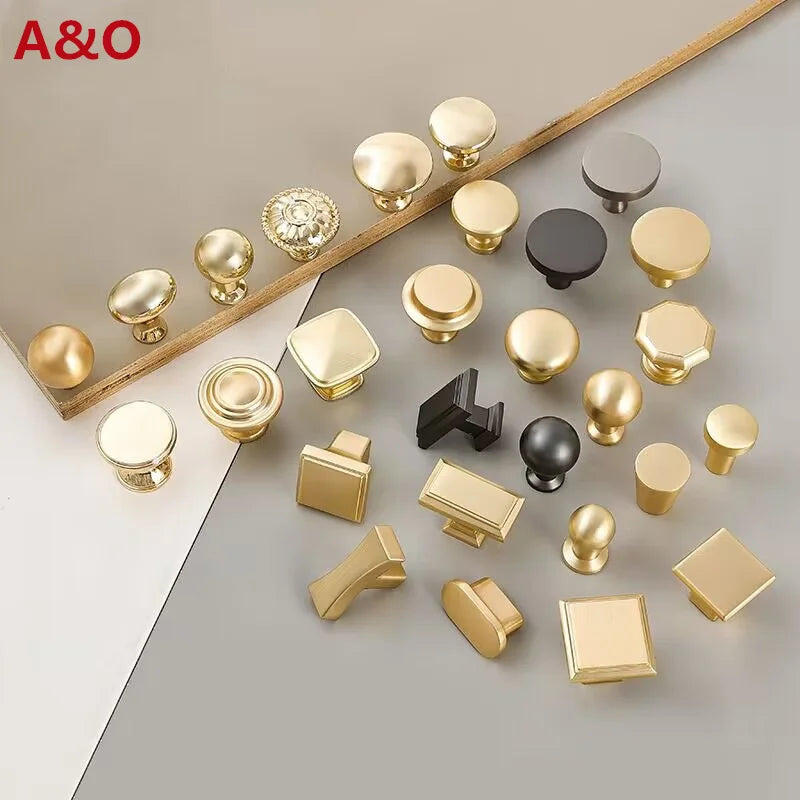 Single-Hole Zinc Alloy Cabinet Knob – Brushed Gold & Antique Copper | Modern Design