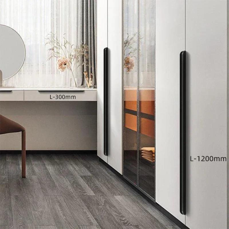 Hidden Minimalist Cabinet Handle – No-Drill Black Edge Pull | Custom Length 80–1200mm