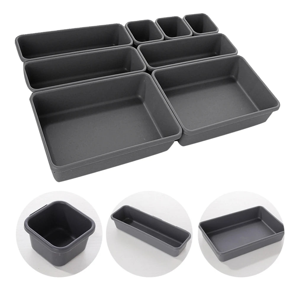 8-Piece Adjustable Drawer Organiser Set – Plastic Trays for Kitchen, Makeup & Office
