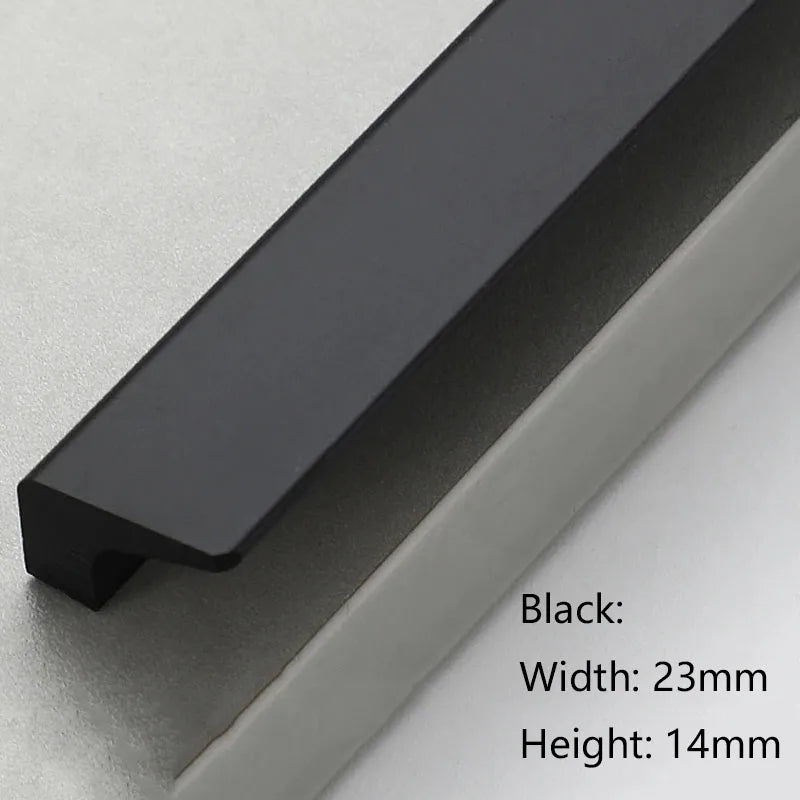 Extended Aluminium Alloy Cabinet Handle – Minimalist Black Drawer & Closet Pull