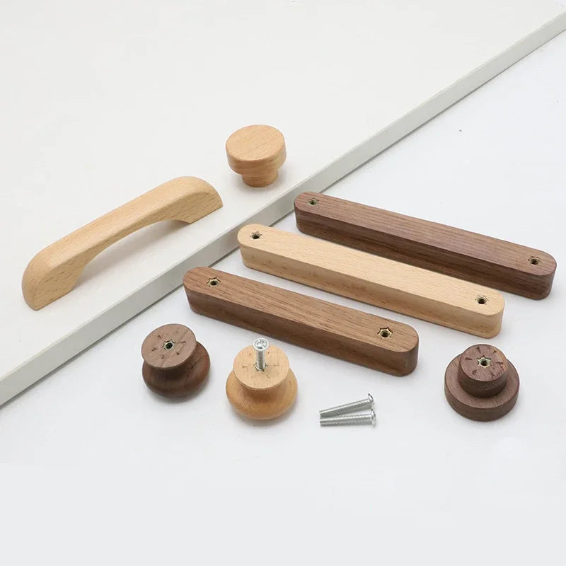 Bow-Shaped Wooden Cabinet Handle – Beech & Black Walnut Drawer Pull | Wardrobe