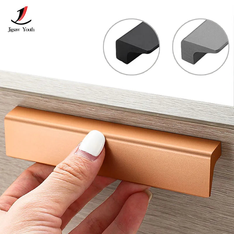 Extended Aluminium Alloy Cabinet Handle – Minimalist Black Drawer & Closet Pull