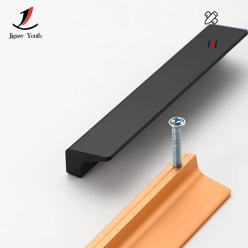 Extended Aluminium Alloy Cabinet Handle – Minimalist Black Drawer & Closet Pull