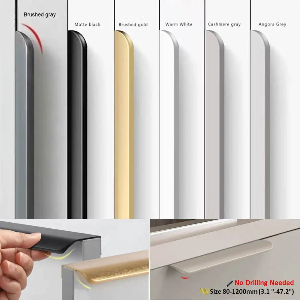 Hidden Minimalist Cabinet Handle – No-Drill Black Edge Pull | Custom Length 80–1200mm