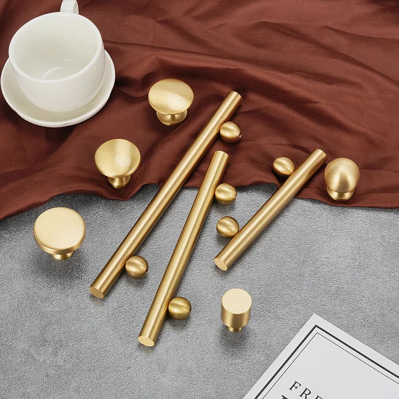 Solid Brass Cabinet Pull – French Gold Bar Handle | Ball Base Modern European