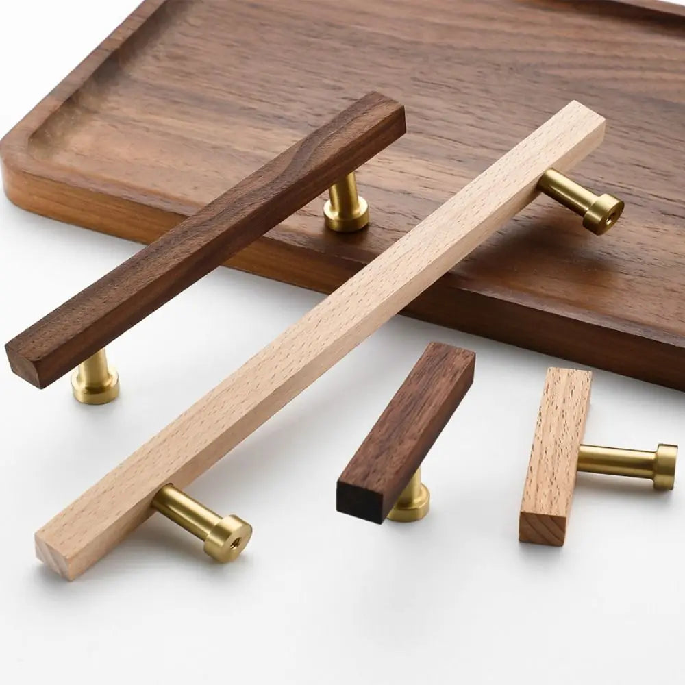 Walnut & Beech Wood Cabinet Handle – Luxury Minimalist Drawer Pull | Wardrobe