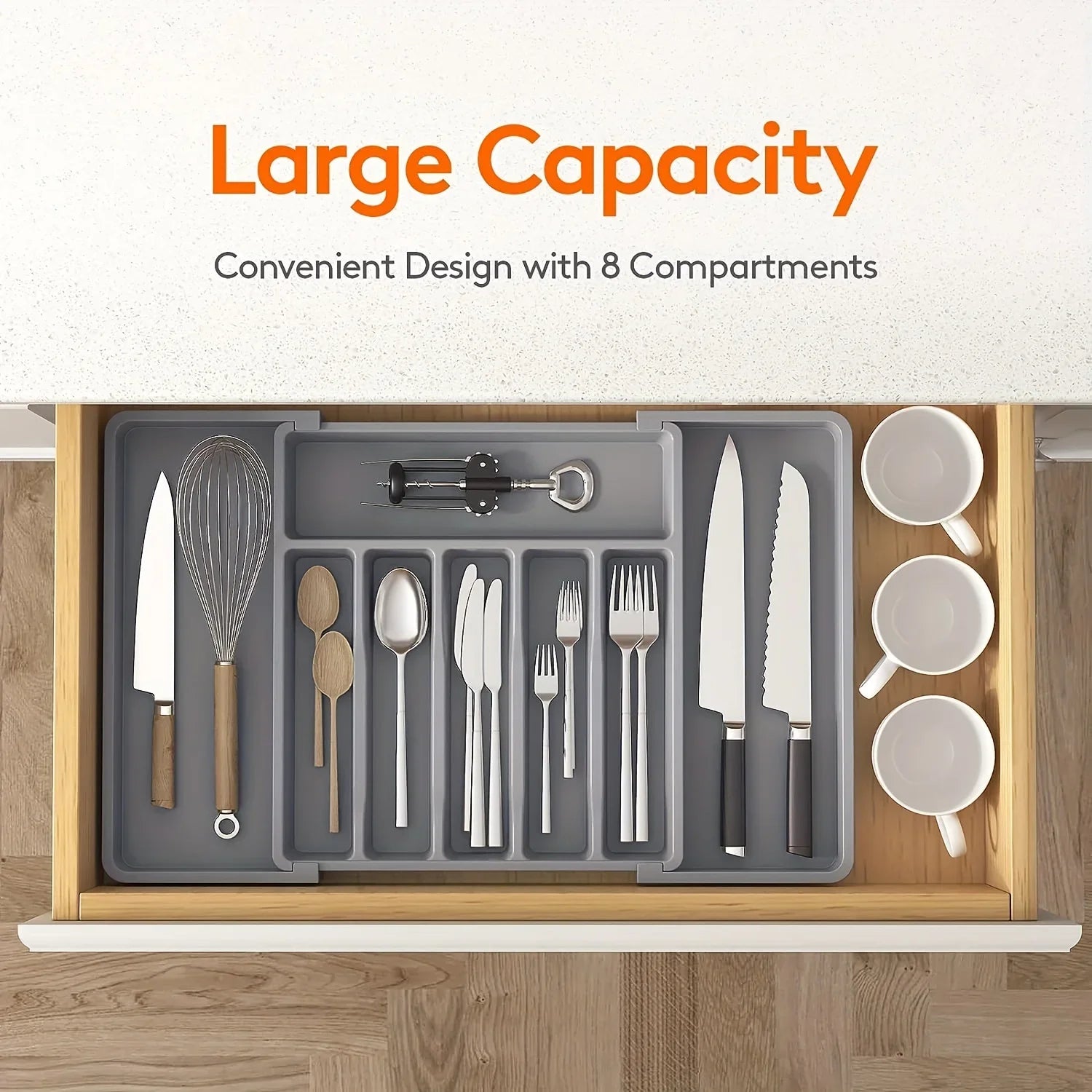 Expandable Kitchen Drawer Organiser – Adjustable Cutlery Tray with Dividers