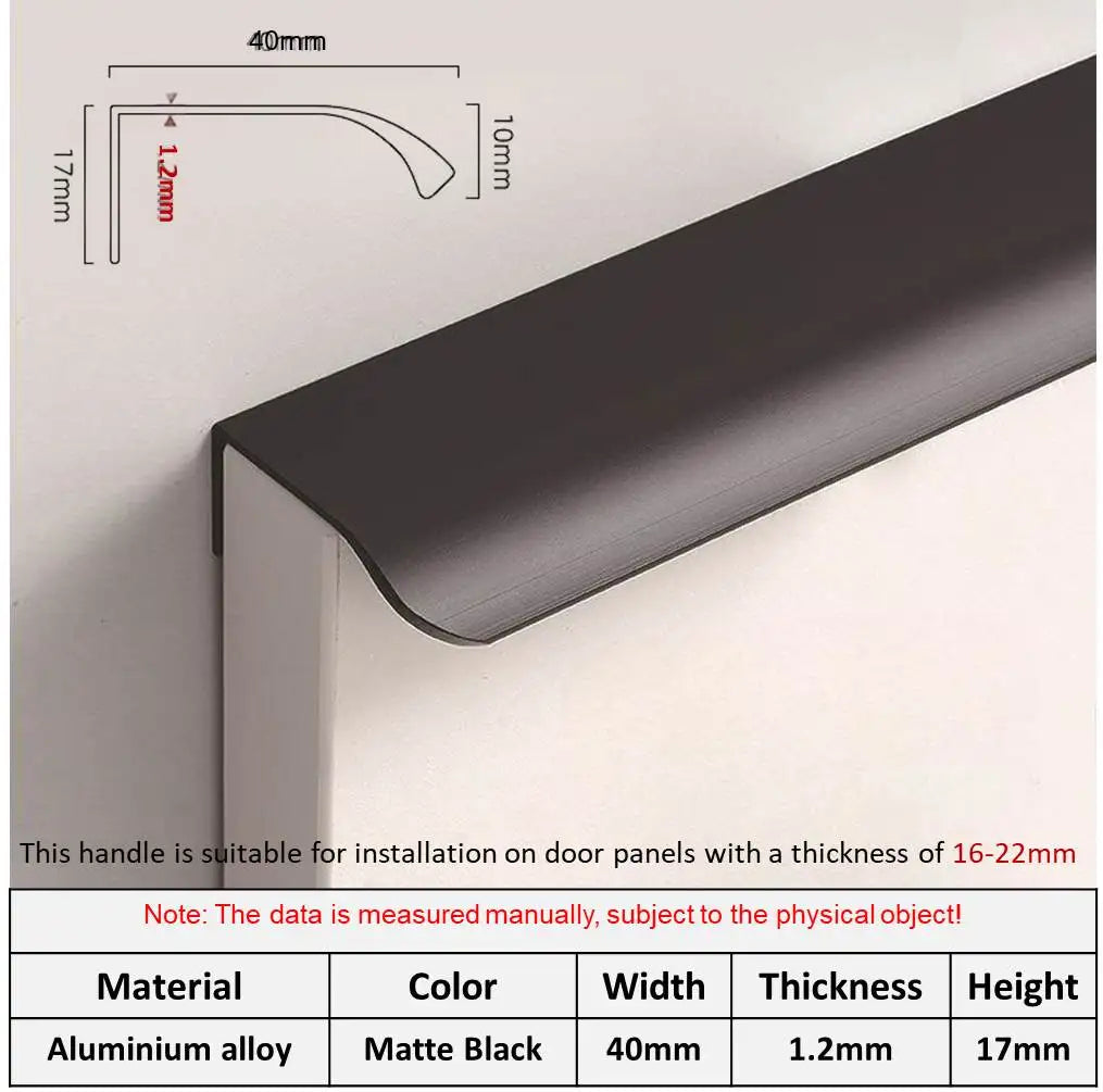 Hidden Minimalist Cabinet Handle – No-Drill Black Edge Pull | Custom Length 80–1200mm
